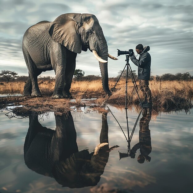 Photographer Captures Elephant by Waterhole