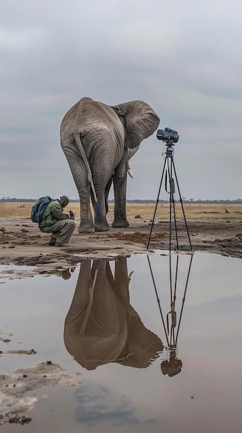 Photographer Captures Elephant by Waterhole