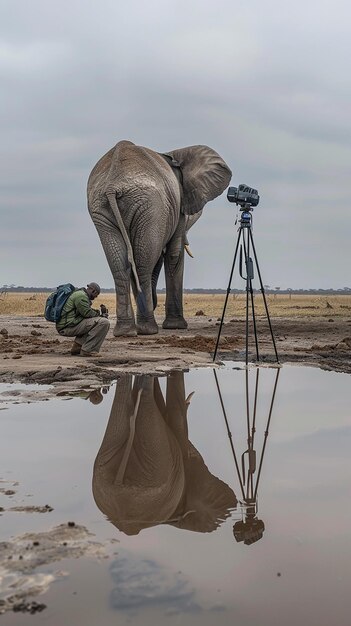 Photo photographer captures elephant by waterhole