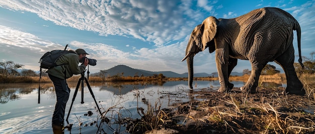 Photo photographer captures elephant by waterhole