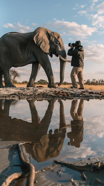 Photo photographer captures elephant by waterhole