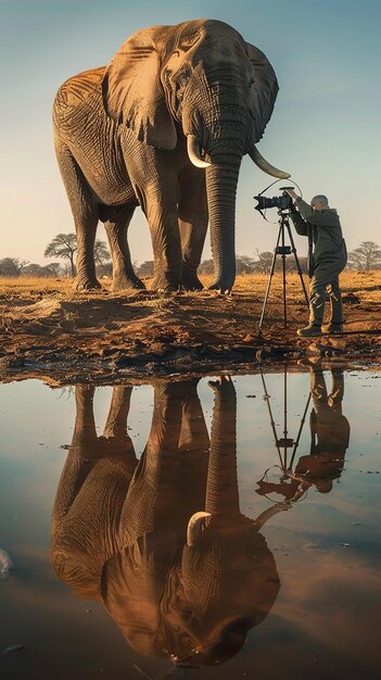 Photographer Captures Elephant by Waterhole