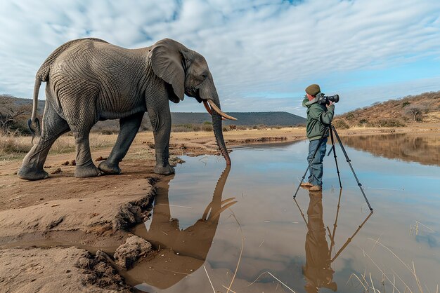 Photographer Captures Elephant by Waterhole