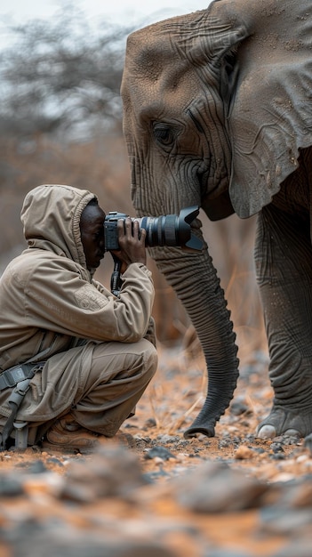 Photographer Capturing a Close Encounter with a Majestic African Elephant