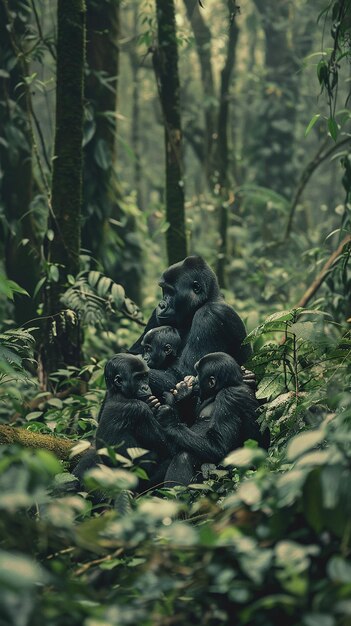 Photographer Capturing a Family of Gorillas in the Forest