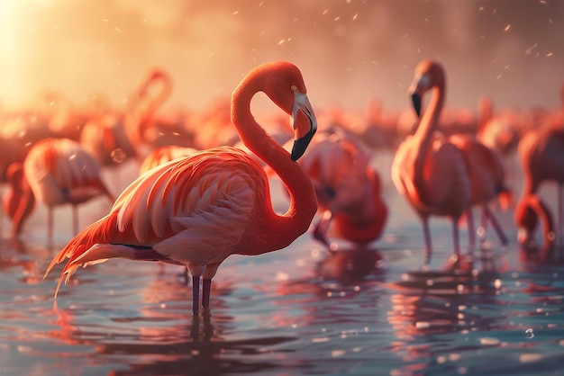 Photographer Capturing Flamingos in a Vibrant Lagoon