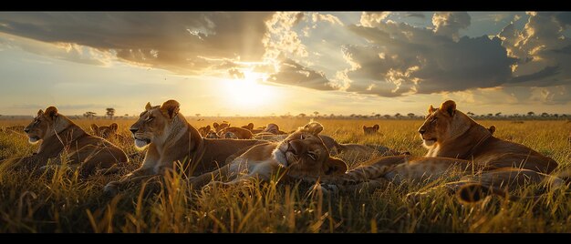 Photo photographer capturing a pride of lions resting