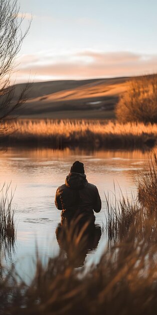 Photo photographer capturing sunset at a beautiful location