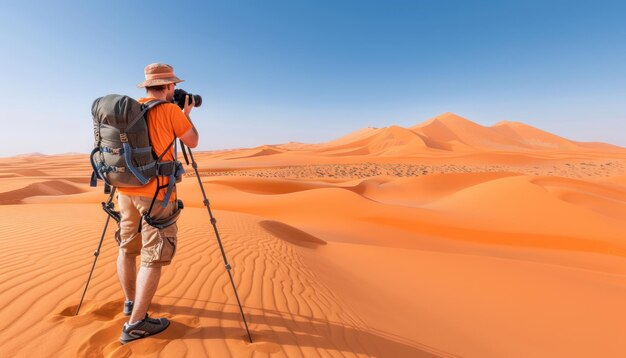 Photographer in the Desert Capturing the Vast and Mysterious Beauty of Sand Dunes Stunning Desert