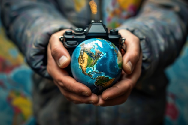 A Photographer Holding a Globe in Their Hands