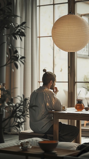 Photographer Lost in Thought Enjoying Tea