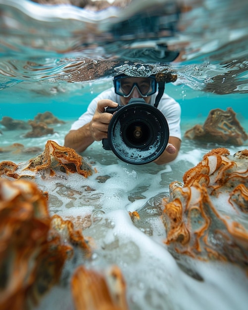 Photo a photographer shooting underwater scenes background