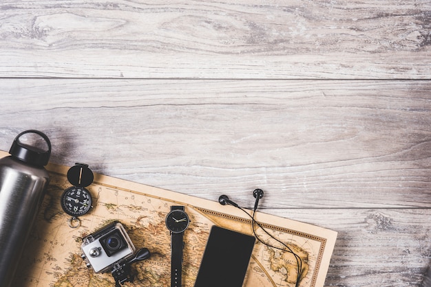 Photographer supplies on wooden background