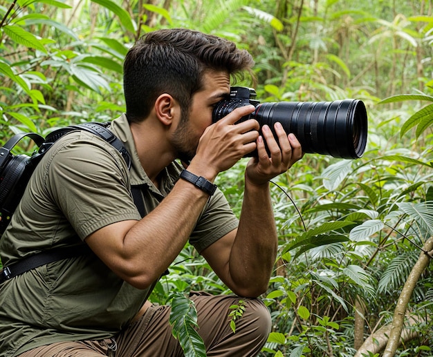 A photographer taking photos in jungle