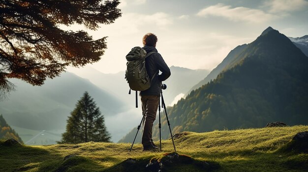 Photographer on top of mountain and take a shoot of beautiful nature landscape