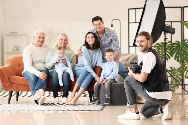 Photographer working with family in studio