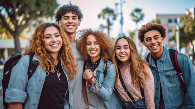 Photographs of multiracial kids enjoying fun and returning to class GENERATE AI