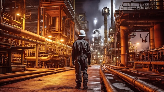 Photographs of an oil refinery employee GENERATE AI