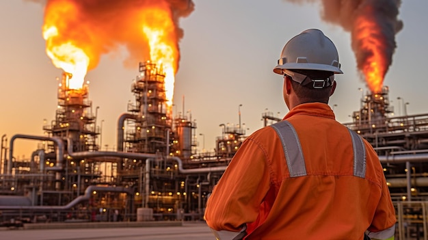 Photographs of an oil refinery employee GENERATE AI