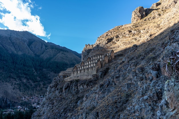 Photographs of the Qolqas in the Inca citadel of Ollantaytambo in the Sacred Valley of the Incas.