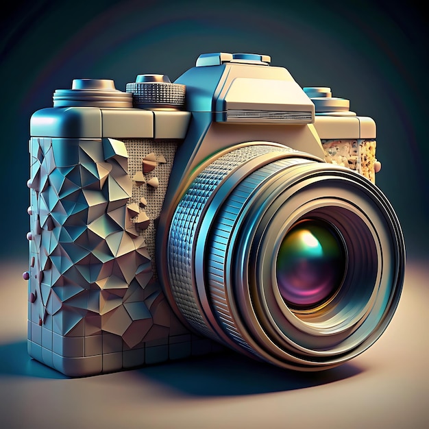 photography aesthetic neon camera with geometric pattern design mockup background