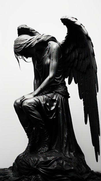 Photo photography of angel sculpture monochrome black bird