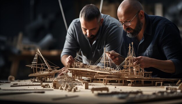 Photo photography of architects working on handmade architectural mode