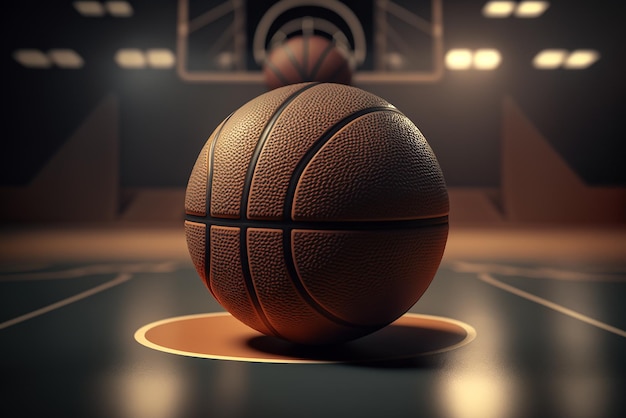 Photography of basketball ball in basketball field Ai generated art