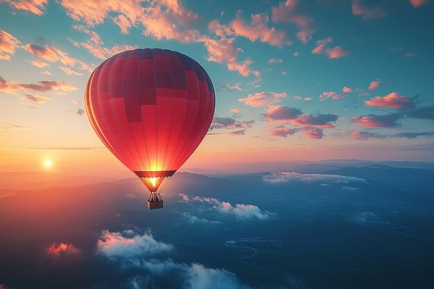 Photo photography of beautiful hot air balloons hovering in the sky on sunrise