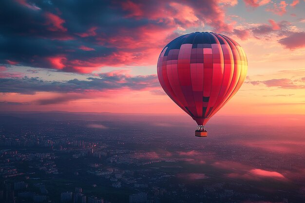 Photo photography of beautiful hot air balloons hovering in the sky on sunrise