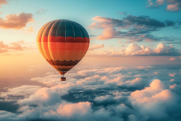 Photo photography of beautiful hot air balloons hovering in the sky on sunrise