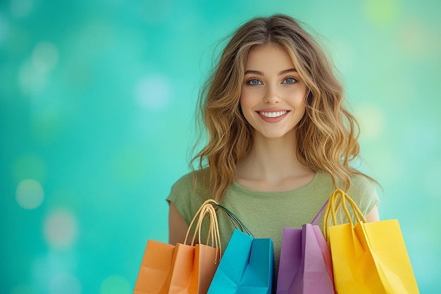 photography of Beautiful young happy woman with shopping bags