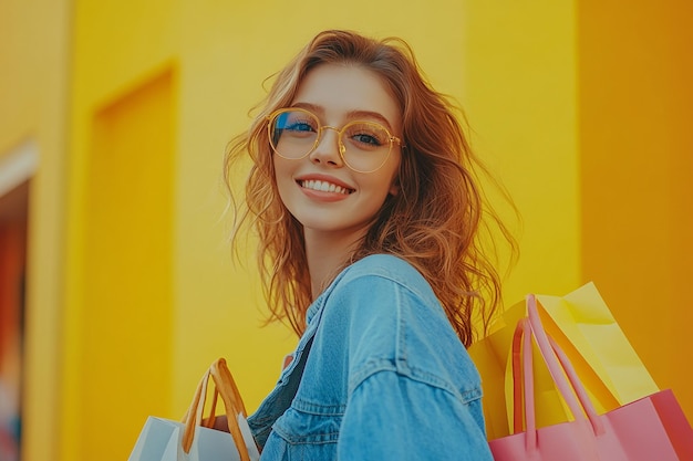 photography of Beautiful young happy woman with shopping bags