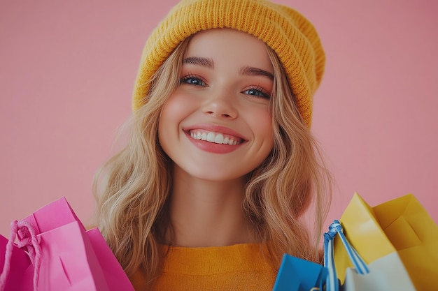 photography of Beautiful young happy woman with shopping bags