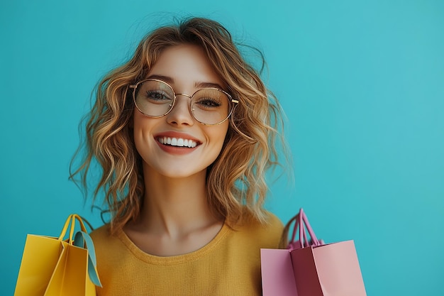 photography of Beautiful young happy woman with shopping bags