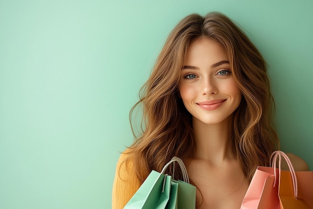 photography of Beautiful young happy woman with shopping bags