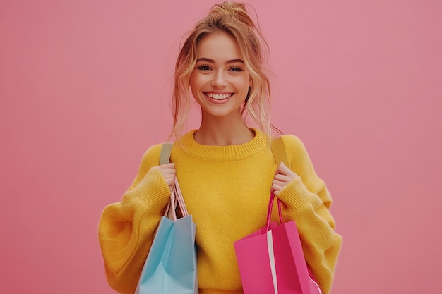 photography of Beautiful young happy woman with shopping bags