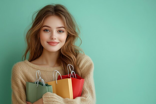 photography of Beautiful young happy woman with shopping bags