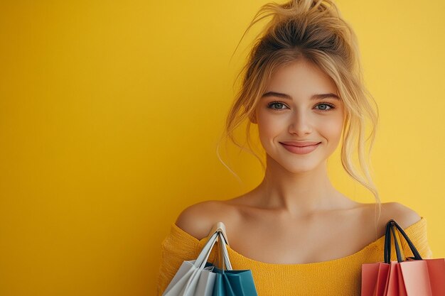 photography of Beautiful young happy woman with shopping bags