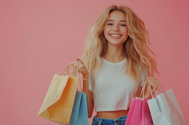 photography of Beautiful young happy woman with shopping bags