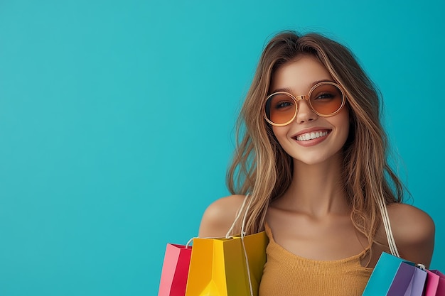 photography of Beautiful young happy woman with shopping bags