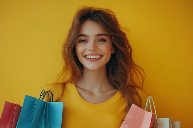 photography of Beautiful young happy woman with shopping bags