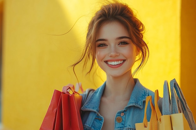 photography of Beautiful young happy woman with shopping bags