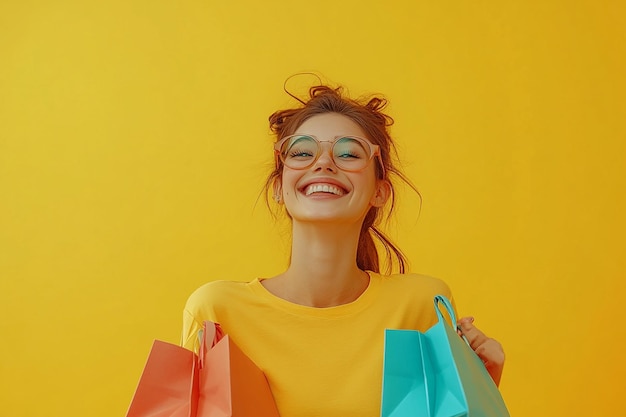 photography of Beautiful young happy woman with shopping bags