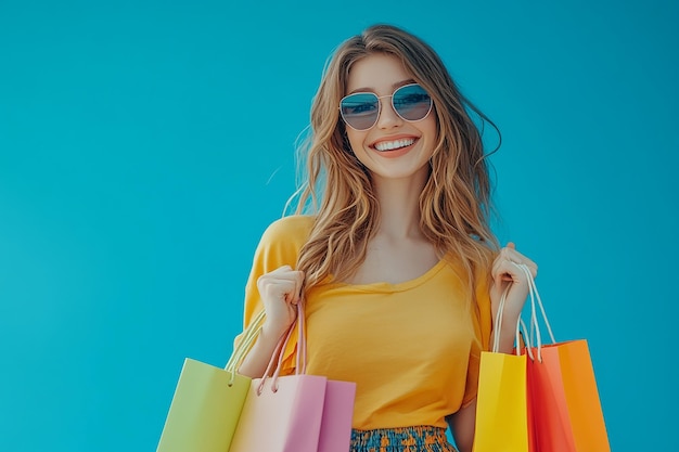 photography of Beautiful young happy woman with shopping bags