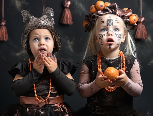 photography of children costumed and disguised for halloween