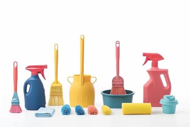 Photo photography of cleaning supplies on white background