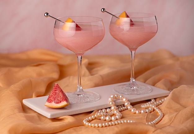 Photography of Cocktail grapefruit Drink Mocktail Elegance jewellery pearls beads pink Celebration