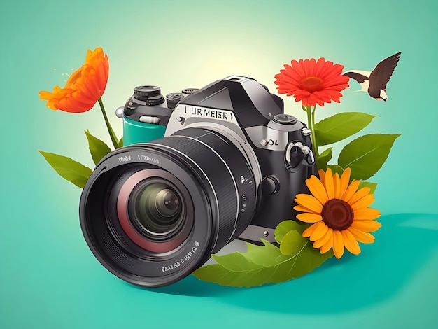 A Photography Colorful Camera With Flowers