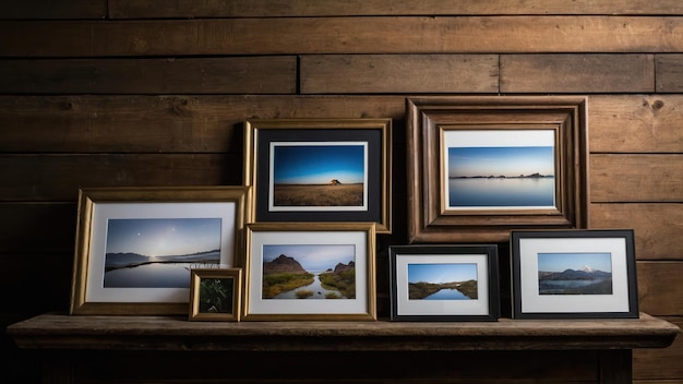 Photography contest winners displayed on a wooden wall with nature images